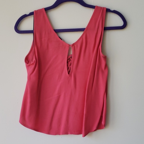 Lace Up Front Coral Crop Top - Picture 3 of 4